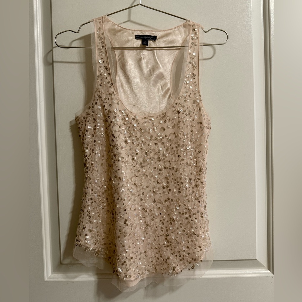 American Eagle Outfitters Sequin Light Pink Tank Top